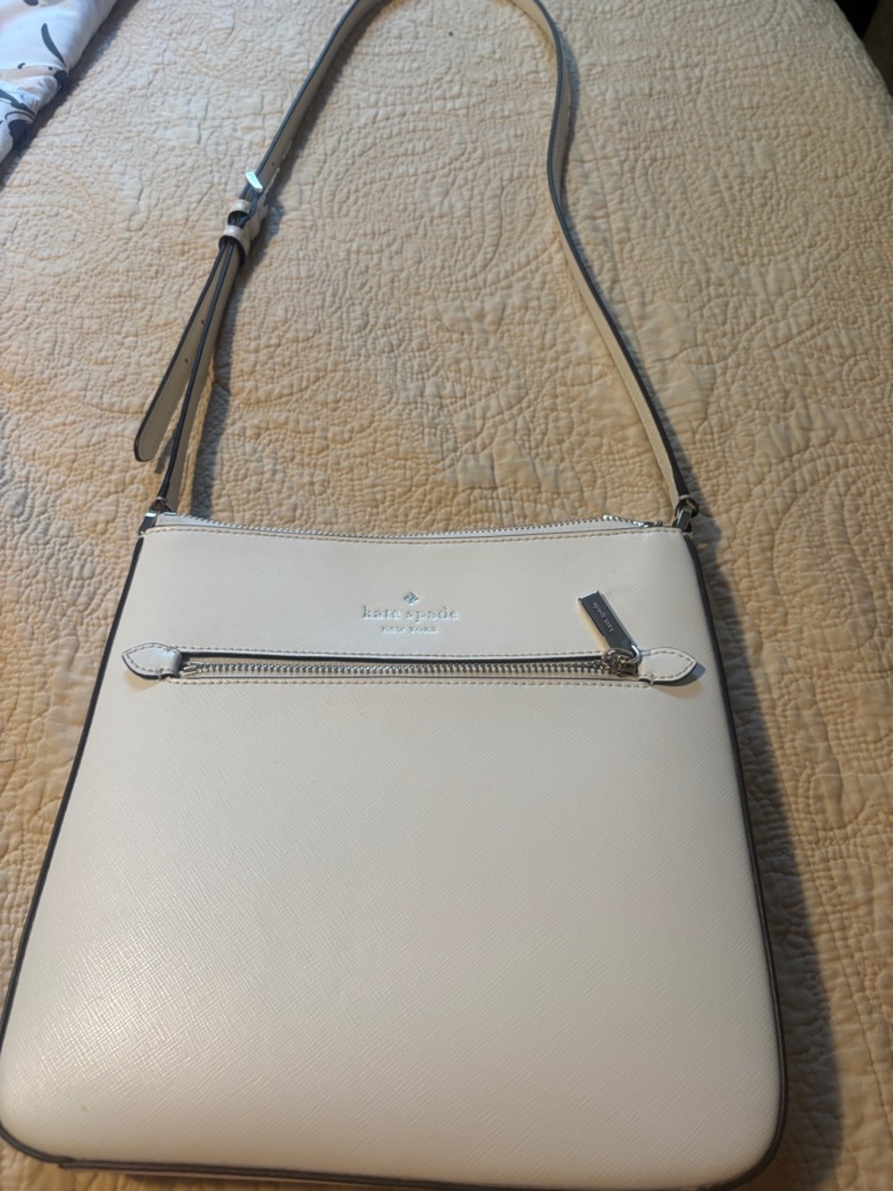 kate spade Cream Saffiano Crossbody with Front Zip